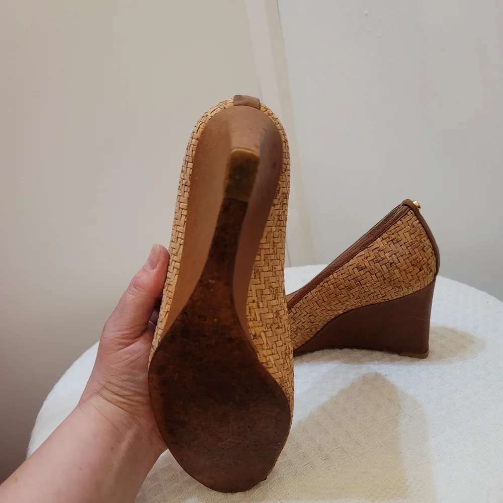 Beautiful summer wedge shoes with cork and genuine leather Trim - Picture 7 of 9